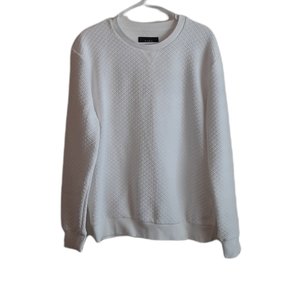 Zara white long sleeve crewneck sweater